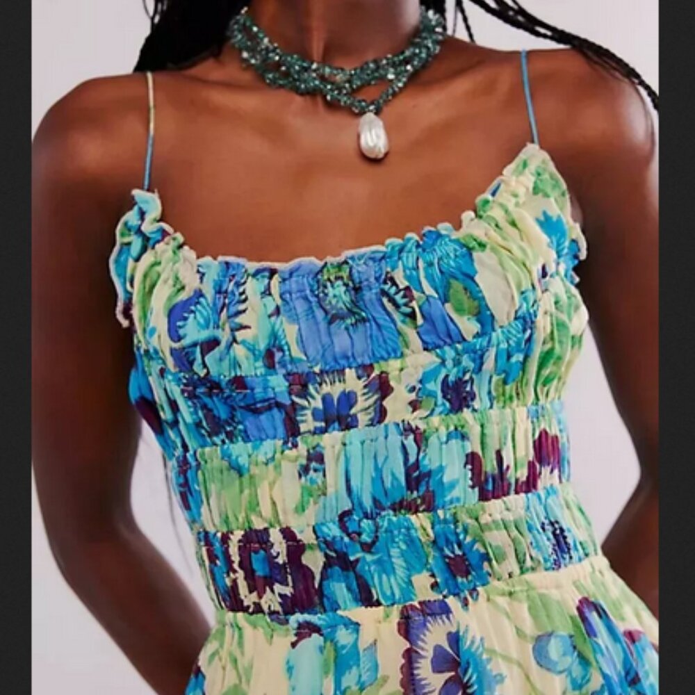 Free People FP One Ciella Printed Maxi Dress Floral Smocked XS - Picture 3 of 7
